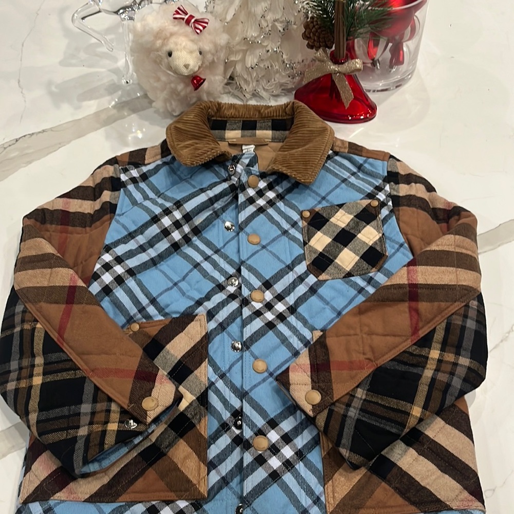Kids Burberry Contrast Check Jacket sz 8 brown/blue NWT